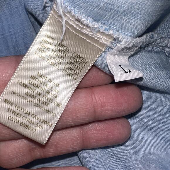 Cloth & Stone Shirt Size L Blue Chambray Flare Sleeve Open Tie Back Anthropologi - Picture 9 of 15